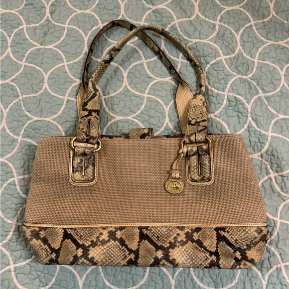 Brahmin snake print leather neutral taupe medium shoulder bag purse - Picture 11 of 15
